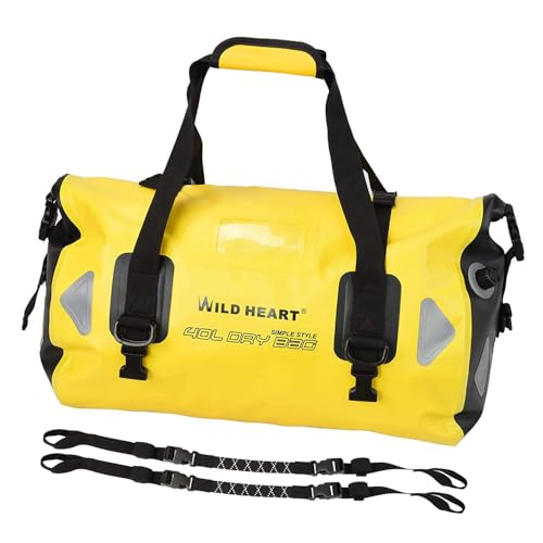 Wild Heart Waterproof Motorcycle Duffel Bag 40L Yellow with Rope Straps and Inner Pocket