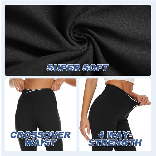 YOLIX High Waist Flare Leggings for Women with Pockets, Black, XL
