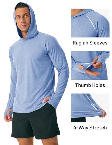 MAGCOMSEN Men's Long Sleeve Sun Shirt Hoodies Light Blue Large - Lightweight Fishing & Swim Cover-up