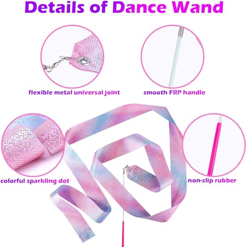 4PCS Sparkly Dance Ribbon Wands - Pink & Blue for Kids