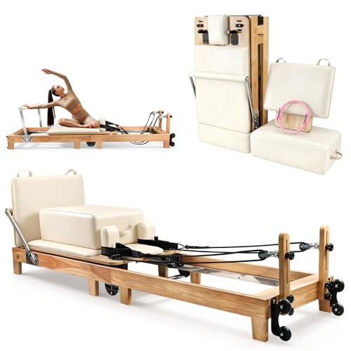 Pilates Reformer Machine 94.5" with 5 Springs & Accessories - White