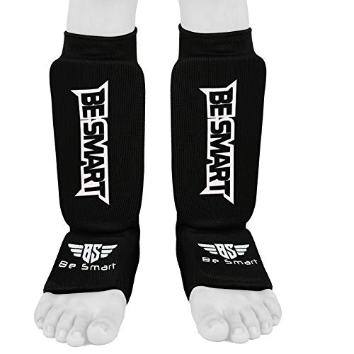 Be Smart Kids Muay Thai Shin Guards Instep Guard XXXS Black (3-8 Years) - MMA Sparring Gear