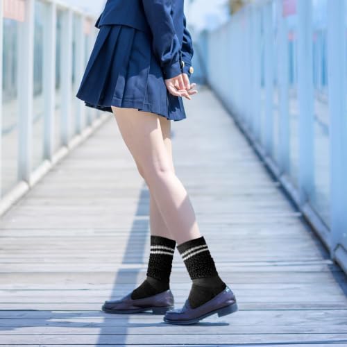Striped Slouch Socks for Women - Black Scrunch Socks