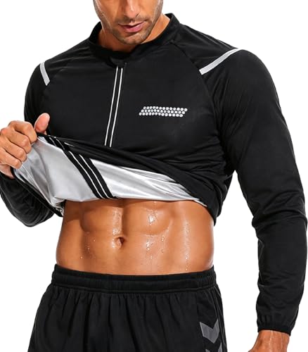 Men's Sauna Jacket Long Sleeve Sweatshirt for Workout & Fitness