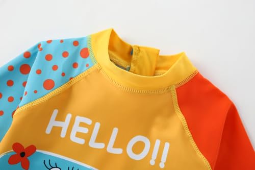 Boys One Piece Swimsuit - Toddler Rash Guard with Hat - 4-5T Orange Dinosaur