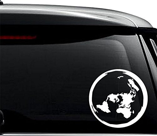 Planet Earth Flat Map Vinyl Decal Sticker - 6 Inch Gloss White
