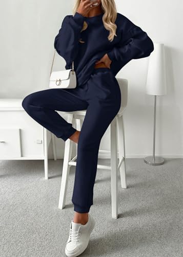 KIRUNDO Women's 2 Piece Sweatsuit Lounge Set Navy Medium - Matching Outfit