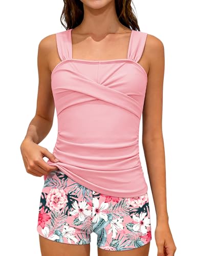 GEMLON Girls Tankini Swimsuit 2 Pieces Bathing Suit Pink 13-14 Years
