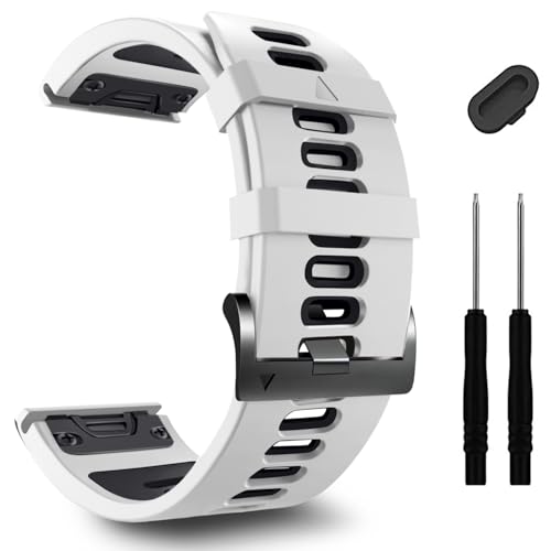 26mm Silicone Sport Watch Bands for Garmin Tactix 8/Fenix 8 - White/Black