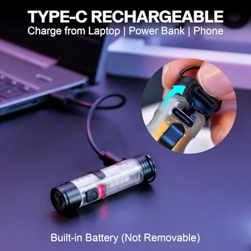 Mini Rechargeable EDC Keychain Flashlight with Magnetic Tail - Black