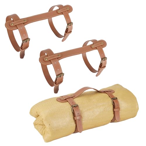 3-Pack Leather Picnic Blanket Carry Straps - 24.4 Inch Adjustable