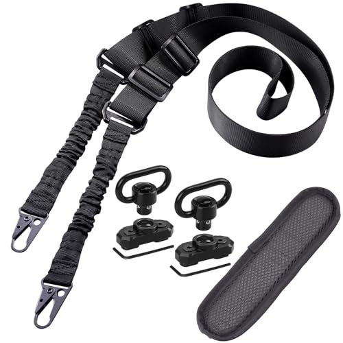 REERON Two-Point Sling Set with 360° Swivel Mount & Adjustable Shoulder Pad – Black