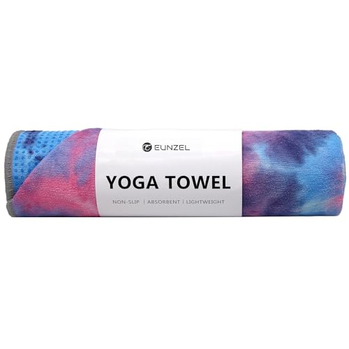 Yoga Towel with Grip Dots - Non-Slip, Microfiber, 24" x 72" - Purple & Blue