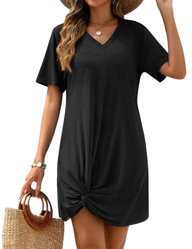 Short Sleeve Swimsuit Cover Up for Women - Black, Medium