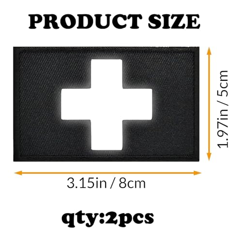 2pcs Reflective Cross Safety Patch - Hook and Loop - Cross-Black