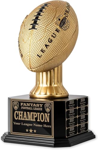Gold 15" Tall Perpetual Fantasy Football Trophy - Custom Engraving