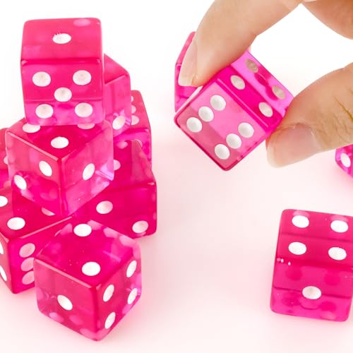 12-Piece 19mm Translucent Casino Dice Set - 6-Sided Square Corner - Rose Red