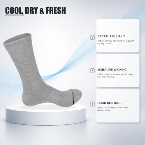 Unisex Crew Socks 3-Pack - Black, White, Gray, Size 9-11