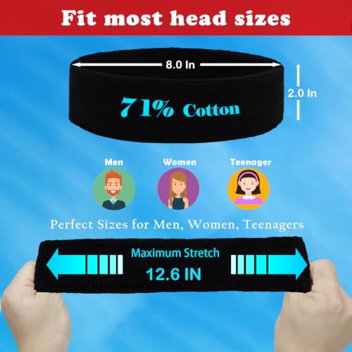 Moisture-Wicking Sweatbands - 3 Pack Headbands for Men & Women - Black