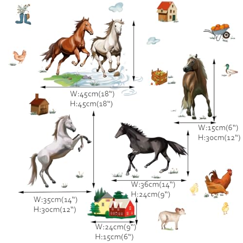 Runtoo Farm Animals Wall Sticker Wild Horse Wall Decals Kids Room Farmhouse Baby Nursery Playroom Wall Decor