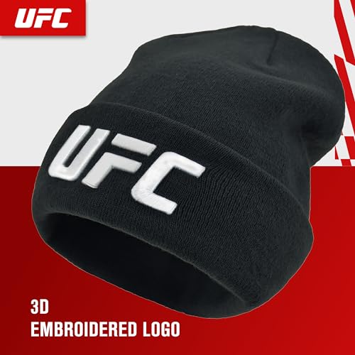 UFC Beanie Hat - Cuffed Winter Knit Cap - One Size, Black