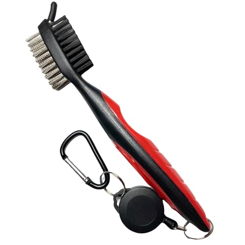 Golf Club Brush with Groove Cleaner - 2 Ft Zip-line, Red
