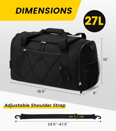18-Inch Gym Duffel Bag with Shoe Compartment - 27L Water-Resistant