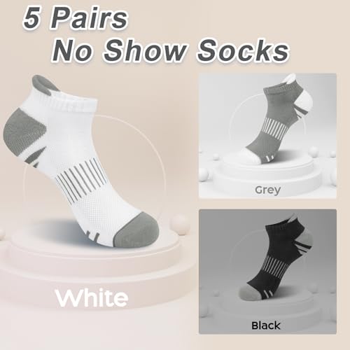 Breathable Ankle Socks for Women - 5 Pairs Black, White & Gray