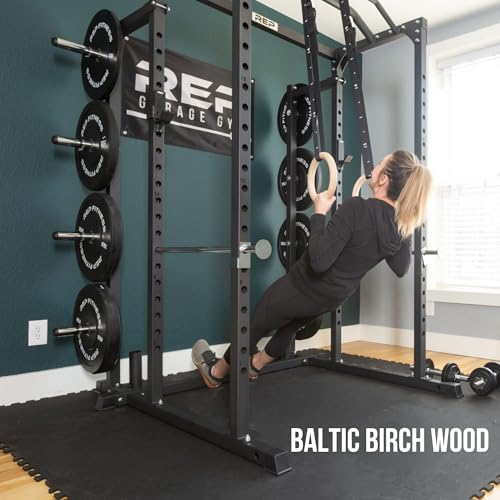 REP Fitness Wooden Gymnastic Rings with 1.11 Inch Diameter and 7.5 Foot Adjustable Straps - Heavy Duty Cross-Training Equipment
