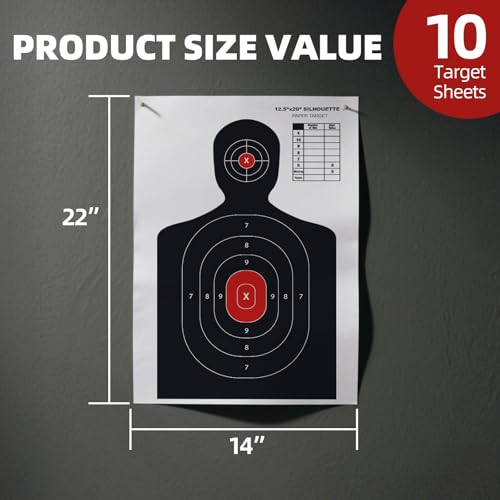 10-Pack Human Silhouette Paper Shooting Targets, 14 x 22 Inch Range Targets