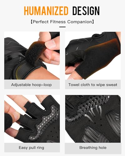 ATERCEL Black Large Cycling Gloves for Men Women - Bike, Workout, Gym & Training
