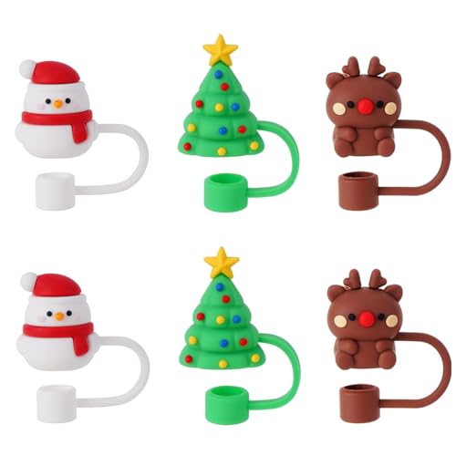 6PCS Christmas Silicone Straw Covers for Stanley Tumblers - 10mm