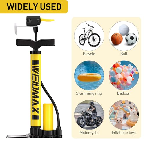 Portable Bike Pump - Hand Air Inflator for Presta & Schrader - Yellow