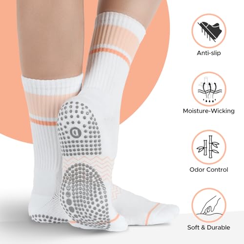 Non-Slip Pilates Socks with Grips for Women - Bamboo Crew Socks