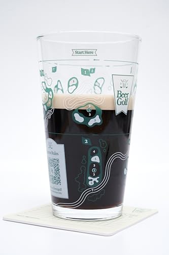 Beer Golf Drinking Game Set - 16 oz Pint Glasses & Coasters