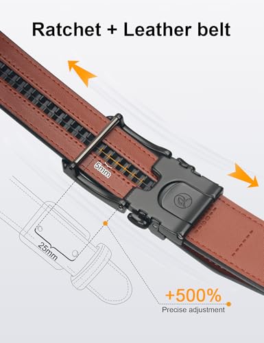 JUKMO 1.5-Inch Leather Ratchet Belt for Men, Black, Medium (36-42 inch Waist), Gift Box Included