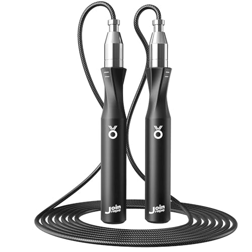 Joinrope Black Weighted Jump Rope with Metal Handles, Adjustable Speed Rope for Fitness & Home Workout