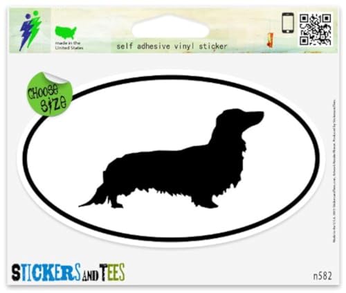 Long Haired Dachshund Dog Breed Vinyl Decal - Oval Car Bumper Sticker 3x2"