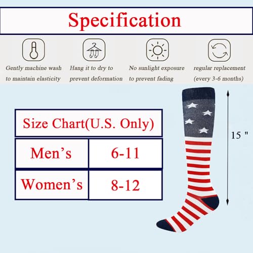 Compression Knee High Socks for Women - Large American Flag
