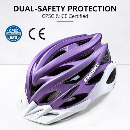 Bike Helmet with USB Rechargeable Light & Visor - Purple White M(52-56CM)
