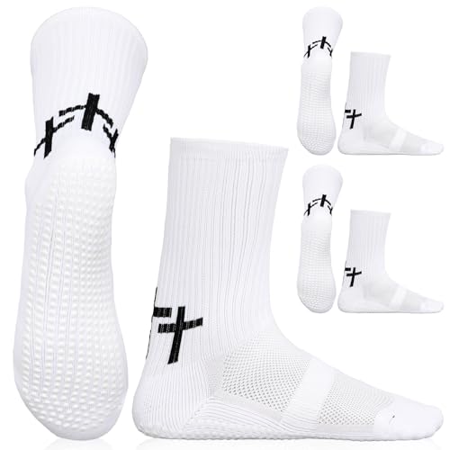 Men's Anti-Slip Cross Grip Soccer Socks - White / 3 Pack