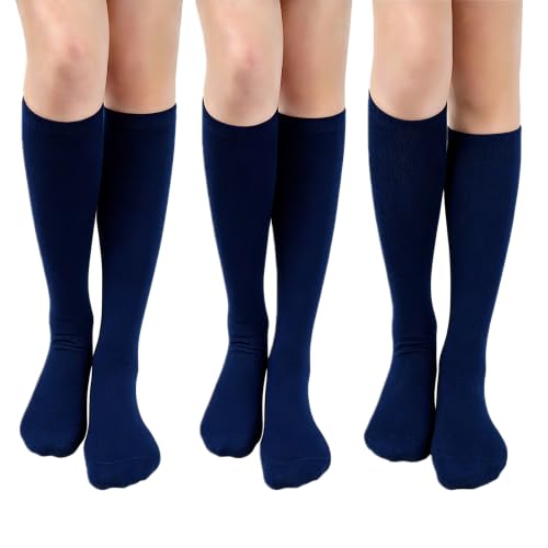 Knee High Cotton Socks for Women - 3 Pack Navy Blue