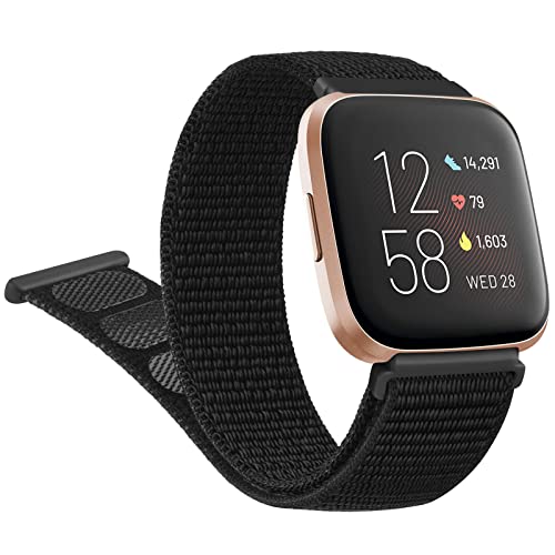 Nylon Bands for Fitbit Versa 2 - Soft Breathable Sport Band - Pure Black