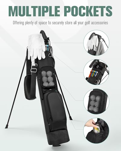Lightweight Golf Stand Bag for 7 Clubs with Cooler Pocket - Black
