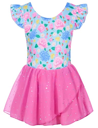 Ballet Leotard for Girls 4-5T - Flowers Blue Pink