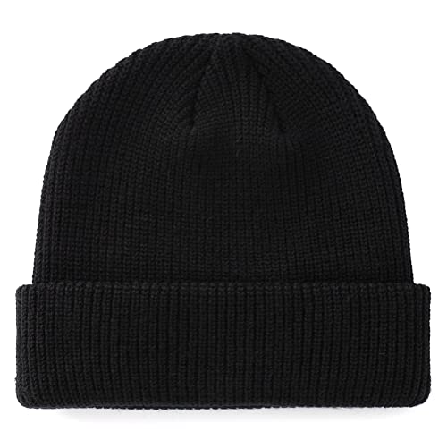 Classic Double Layer Knit Beanie Hat - Warm Black One Size