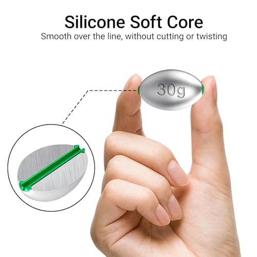 30g Egg Lead Fishing Weights - Oval Shape, 10pcs Assorted Sizes