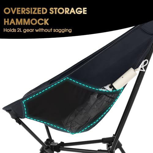 MOON LENCE XL Ultralight Camping Chair Black - 15% Larger Seat, 2.7 Lbs