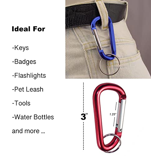 5pc 3-Inch Aluminum D-Shape Carabiner Keychain Clip Set - Durable Snap Hook