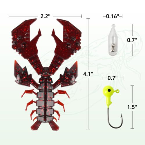 Soft Plastic Crawfish Lures Kit with Removable Rattles - 3 Colors, 4.1 Inch, 3 Pcs